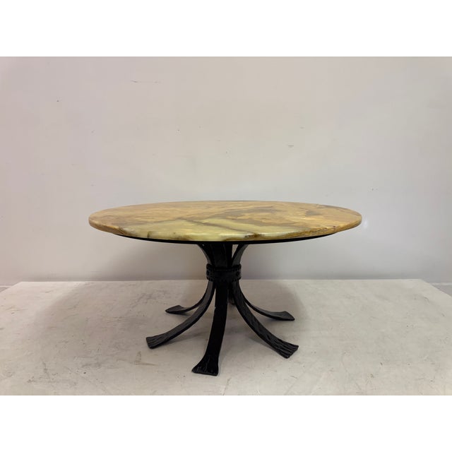 Vintage Round Onyx and Wrought Iron Coffee Table, 1970s For Sale - Image 3 of 13