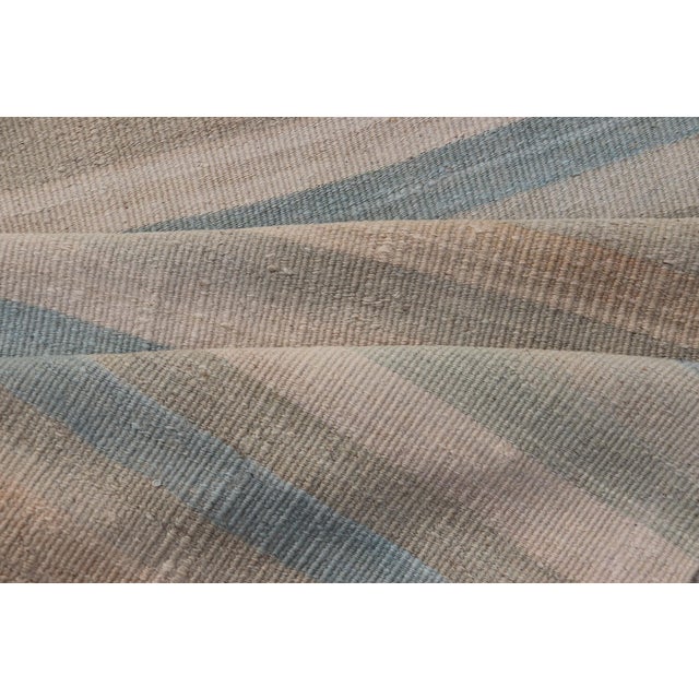 Vintage Turkish Kilim Runner Pastel Stripes Ivory Blue Beige Wool Rug For Sale - Image 10 of 11