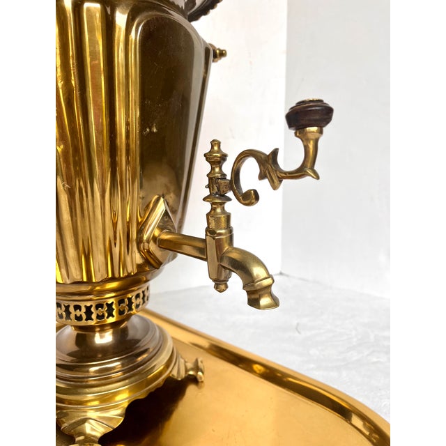 Antique Early 1900s Russian Brass Samovar and Tray For Sale - Image 4 of 13