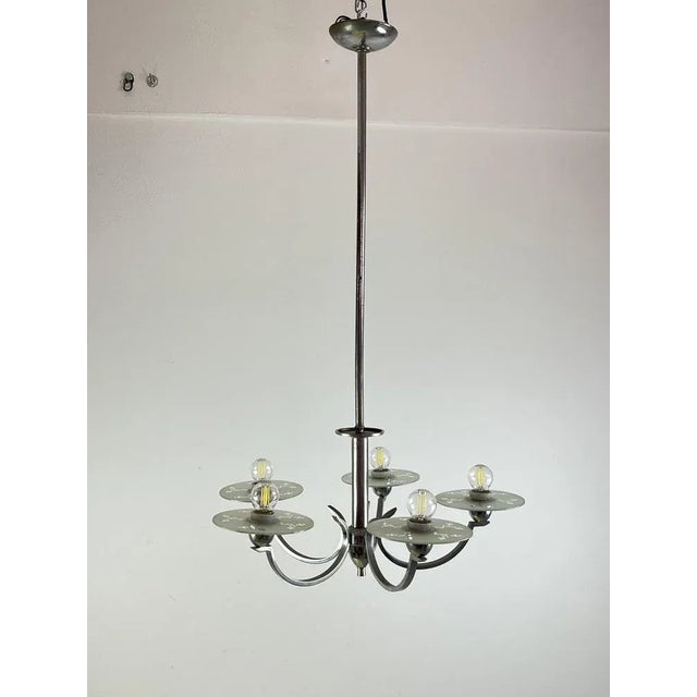 Italian Five-Light Metal and Glass Chandelier, 1940s For Sale - Image 11 of 12