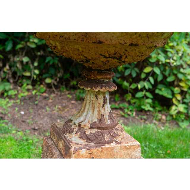 Brown 19th Century Cast Iron Urn Planter on Plinth, Late Victorian Style For Sale - Image 8 of 13