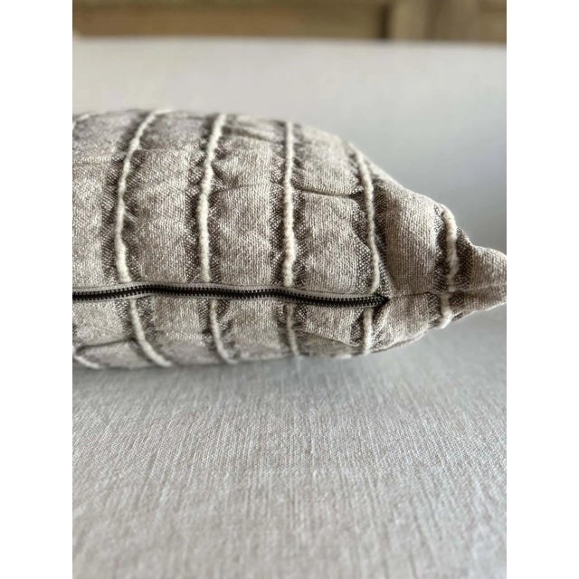 Belgium Linen and Wool Pillow in Gray Stripe Lumbar With Insert For Sale - Image 4 of 7