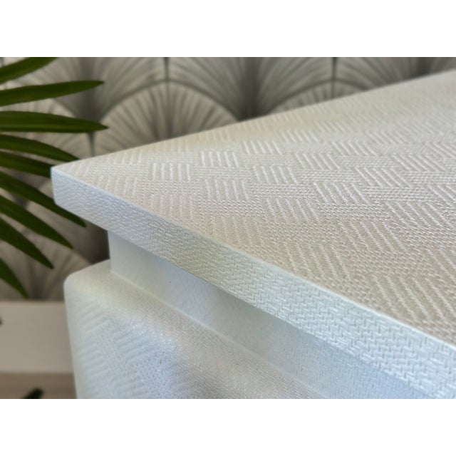 Faux Rattan Woven Linen "Leta" Arched Side Tables by Made Goods - Pair For Sale - Image 9 of 15