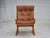 1970s, Norwegian armchair, model "Kengu". Original beige furniture leather, bent wood, canvas. Original very good...