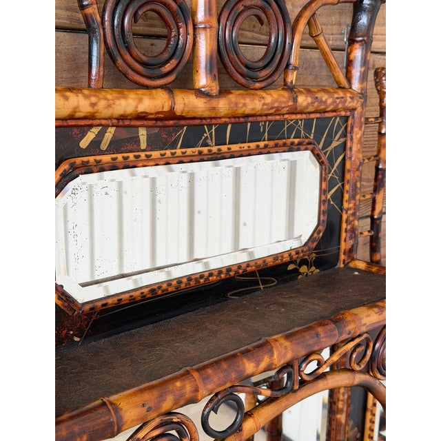 English Late 19th Century English Aesthetic Movement Bamboo Étagère Mirror With Japanned Panels and Shelves For Sale - Image 3 of 12