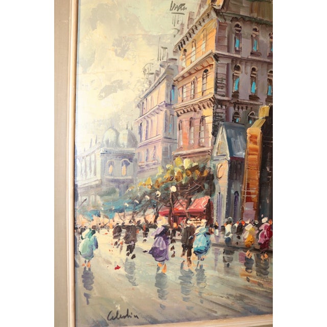 Quality Vintage Original Oil on Board Figural Cityscape Expressionism Painting For Sale - Image 9 of 12