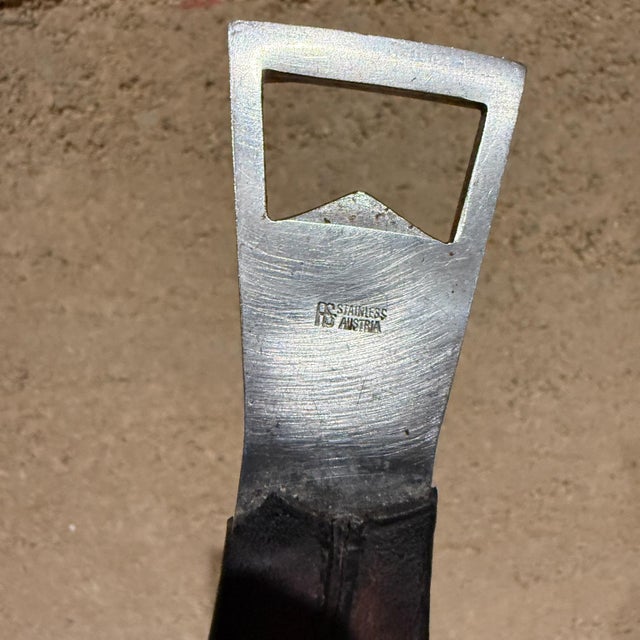 Mid-Century Modern Aubock Neptune Fish Bottle Opener Leather Handle Austria Arthur Salm For Sale - Image 3 of 9