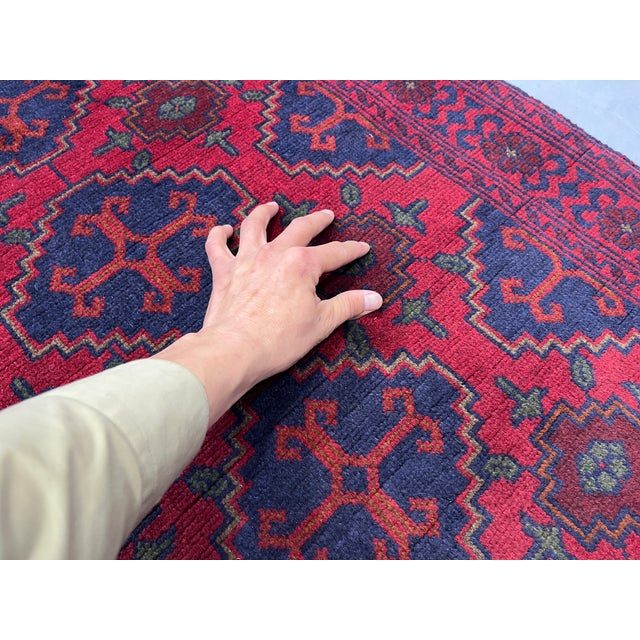 Red & Navy Blue Geometric Tribal Wool Runner Rug, 2'7" X 12'6" For Sale - Image 12 of 13