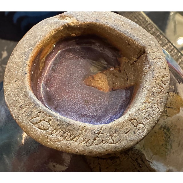 Mid 20th Century Signed Footed Studio Pottery Bowl With Leaf Designs For Sale - Image 9 of 9