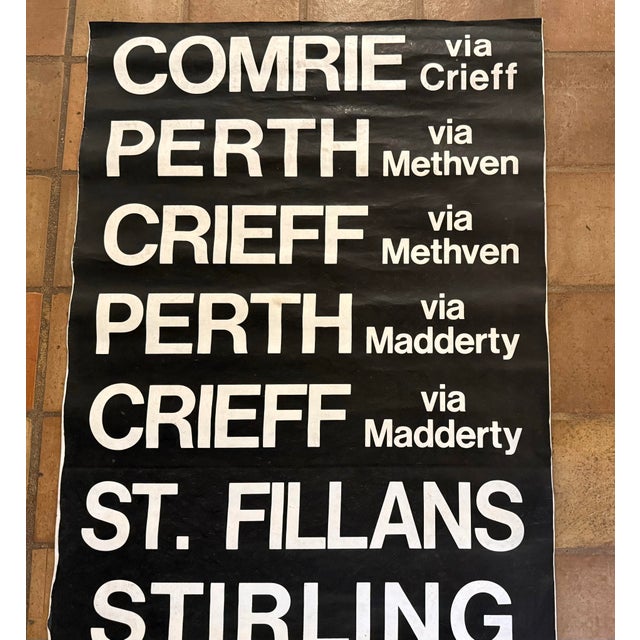 Black Black and White Monumental Vintage 1990’s Scottish Transportation Bus Destination Roll Sign For Sale - Image 8 of 10