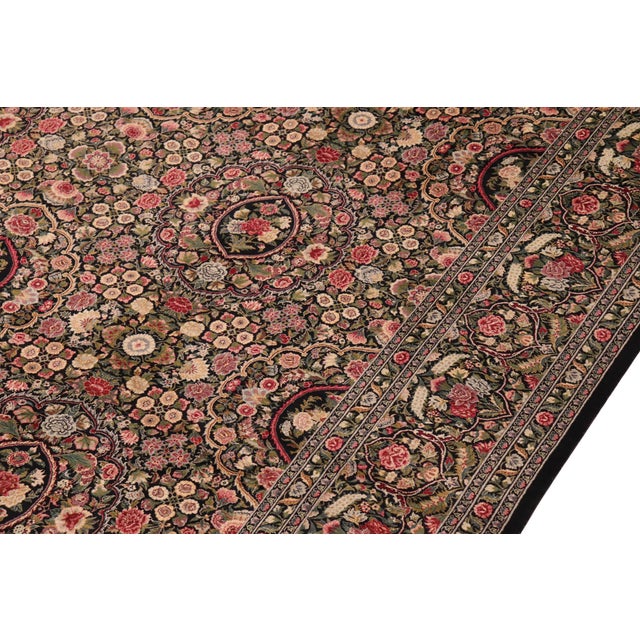 1990s Shabby Chic Pak-Persian Black/Green Wool Rug - 10'0'' X 13'9'' For Sale - Image 5 of 8