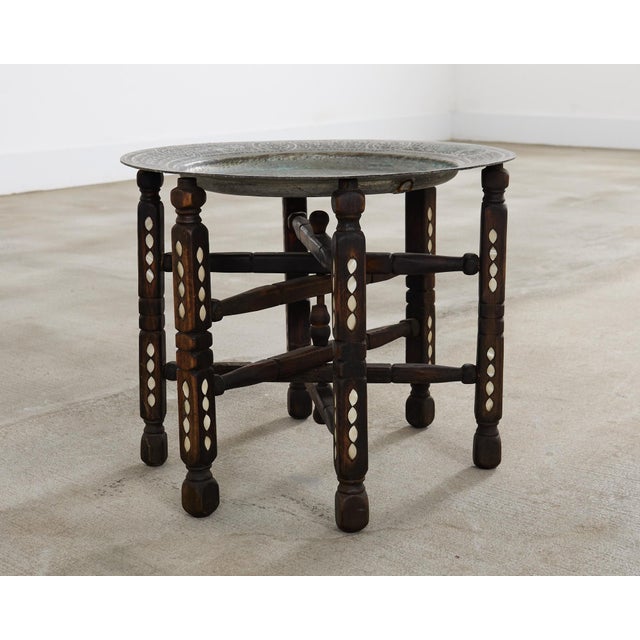 Moorish Moroccan Style Folding Brass Tray Drink Table For Sale - Image 9 of 12