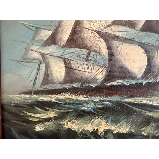 Late 20th Century Renato Longanesi - Original Vintage Oil Painting Clipper Ship Stormy Sea Framed For Sale - Image 5 of 12