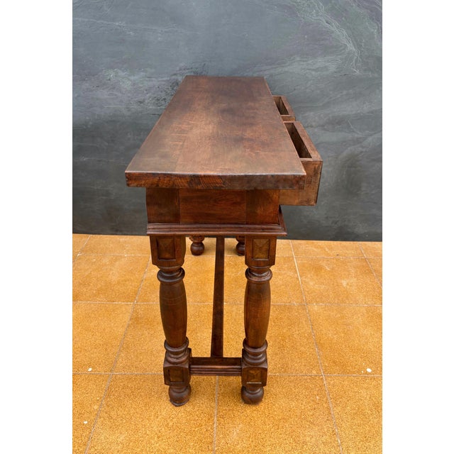 Spanish Renaissance Console Table with Two Drawers and Turned Legs, 1920s For Sale - Image 10 of 14
