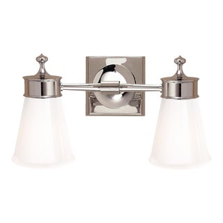 Visual Comfort Signature Siena Double Sconce in Polished Nickel with White Glass For Sale