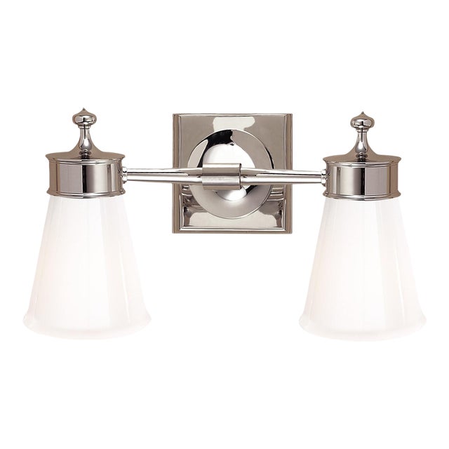 Visual Comfort Signature Siena Double Sconce in Polished Nickel with White Glass For Sale