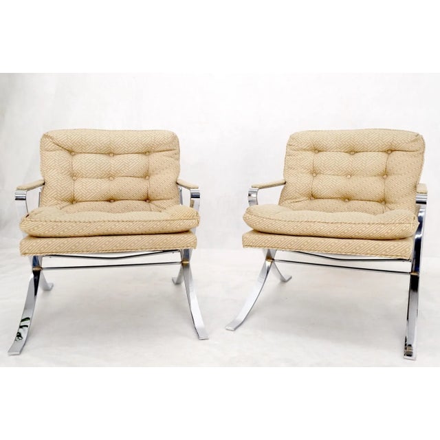 Metal Pair of Mid-Century Modern Polished Stainless Steel Bauhaus Arm Lounge Chairs For Sale - Image 7 of 13