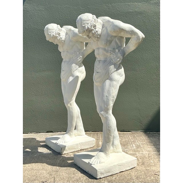 Vintage Grand Tour Painted Concrete Hercules Pedestal- a Pair For Sale In West Palm - Image 6 of 12