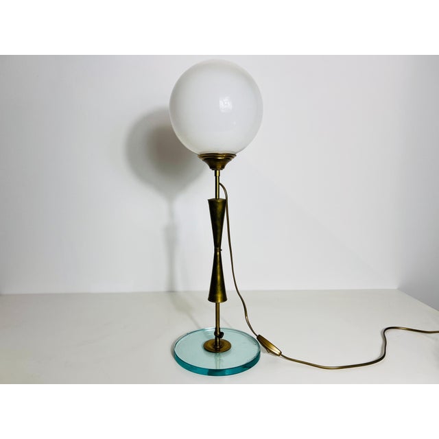 Mid-Century Modern Brass and Glass Table Lamp, 1960s, Italy For Sale - Image 3 of 12
