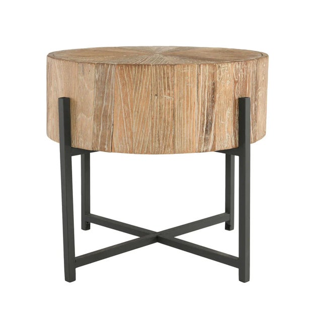 Contemporary Mia Round Wood & Iron Side Table For Sale - Image 3 of 10