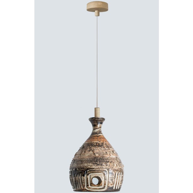 Brown Beige Ceramic Pendant Light, Denmark, 1970s For Sale - Image 13 of 14