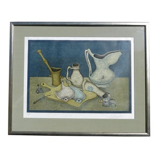 Mihail Chemiakin Signed Still Life With Fish and Bread Lithograph For Sale