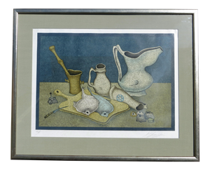 Mihail Chemiakin Signed Still Life With Fish and Bread Lithograph