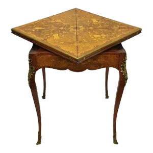 Antique French Louis XV Rosewood Satinwood Inlay Napkin Folding Card Game Table