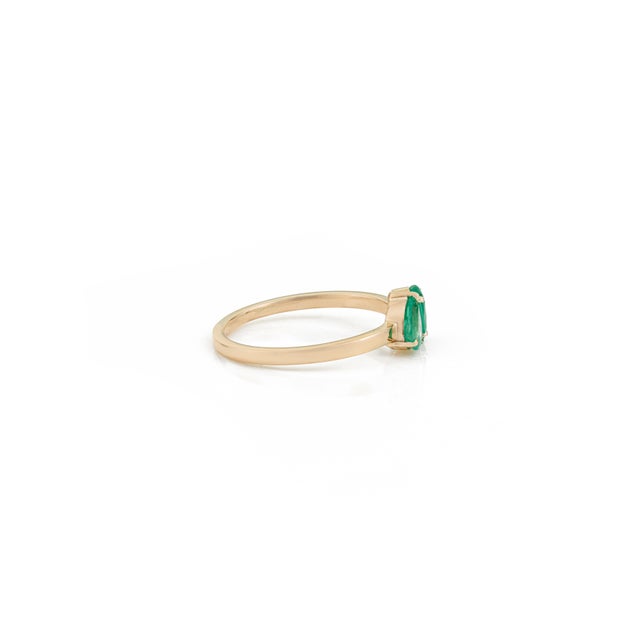 Oval & Pear Natural Emerald Toi Et Moi Ring in 14k Solid Yellow Gold Size 4 For Sale In New York - Image 6 of 14