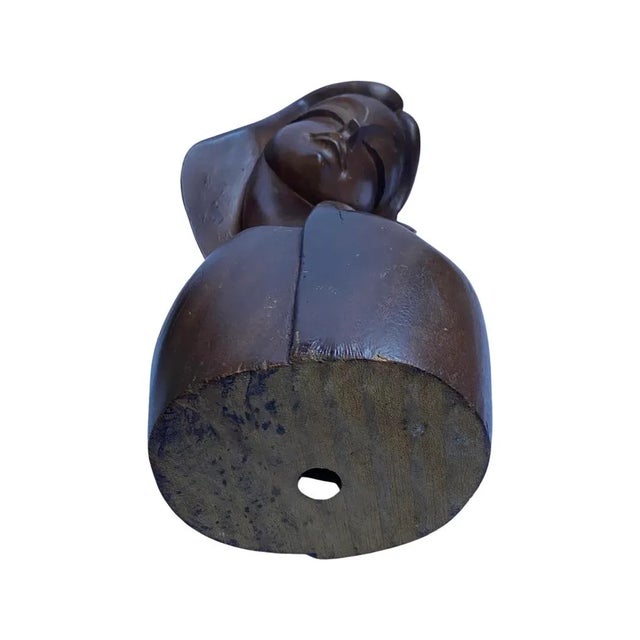 Brown Mid 20th Century Art Deco Style Carved Wood Bust of a Lady For Sale - Image 8 of 9