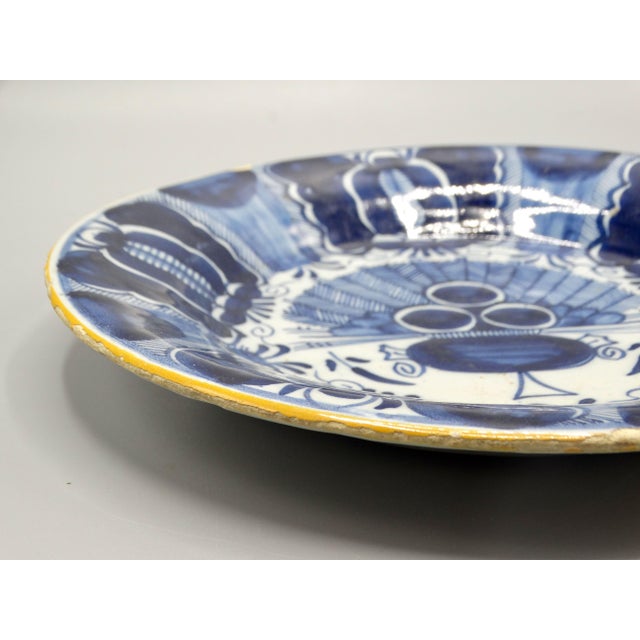 Late 18th Century 18th-Century Delft Peacock Plate Three Bells Maker's Mark For Sale - Image 5 of 10