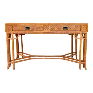 Rattan Midcentury British Colonial Campaign Style Desk For Sale