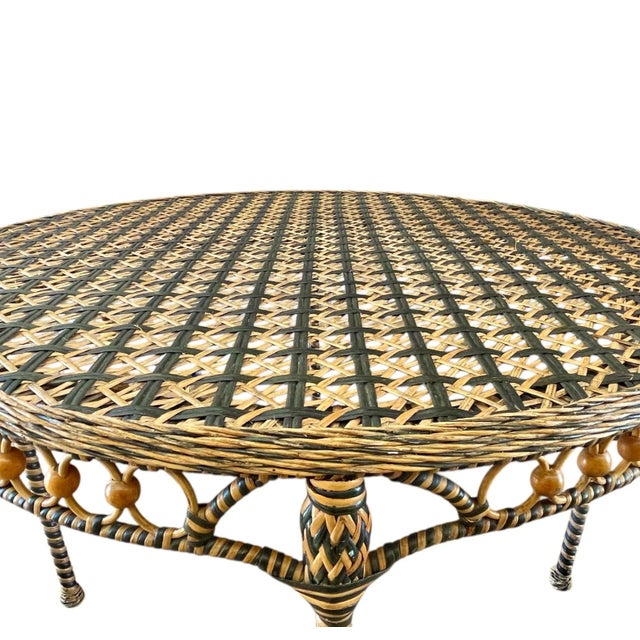 1970s Vintage Round Wicker Dining Table For Sale - Image 4 of 8
