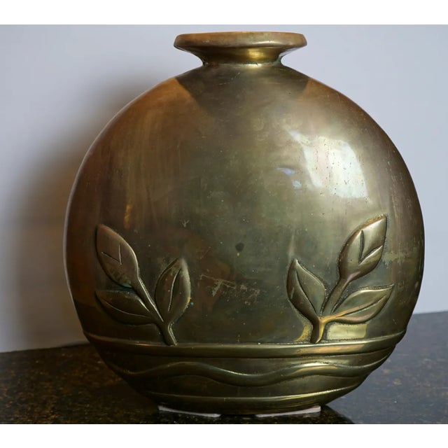 1980s Vintage 1980s Dolbi Cashier Brass Globe Vase With Botanical Relief For Sale - Image 5 of 11