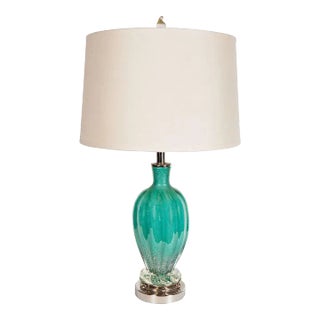 Mid-Century Modernist Turquoise Murano Glass Table Lamp With Nickel Fittings For Sale