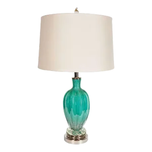 Mid-Century Modernist Turquoise Murano Glass Table Lamp With Nickel Fittings