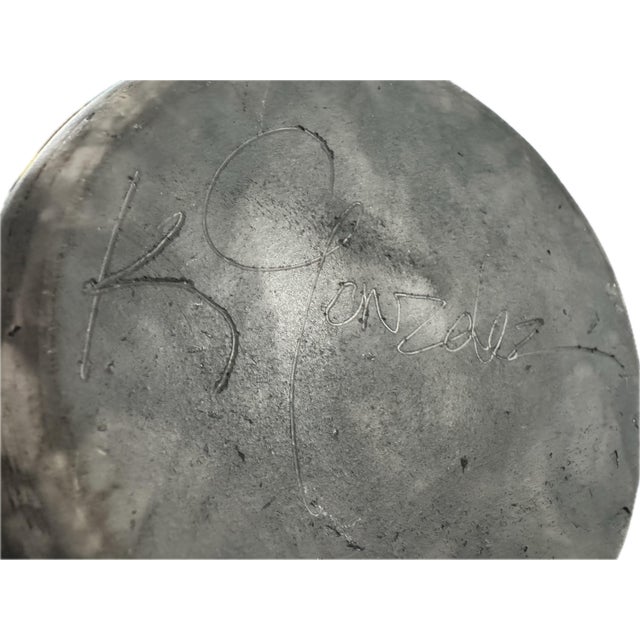 Ivory Large Signed Kerry Gonzalez Raku Pottery Vase With Crackle & Smoke Glaze, 22" For Sale - Image 8 of 12