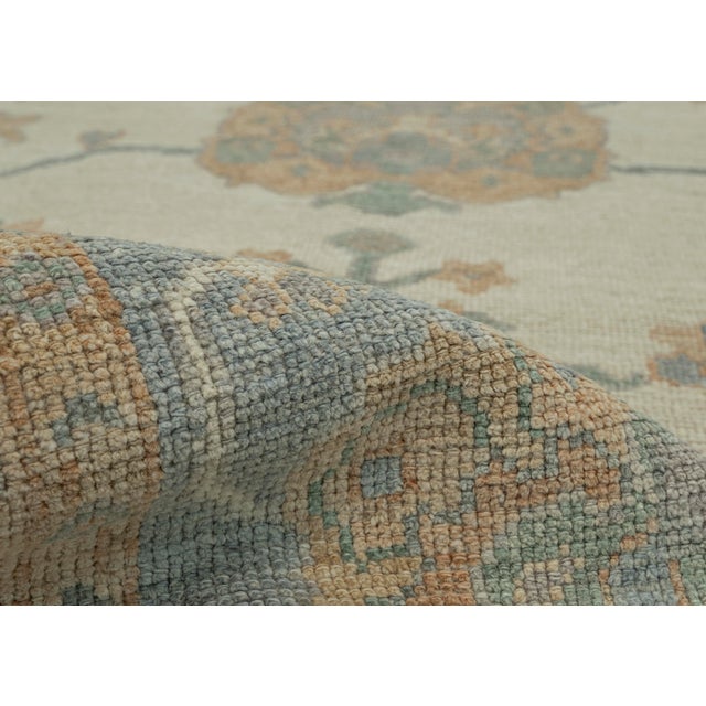 Early 21st Century Turkish Oushak Rug Ivory and Sky Blue Handwoven Wool Rug 9'10" X 13'11" For Sale - Image 5 of 9