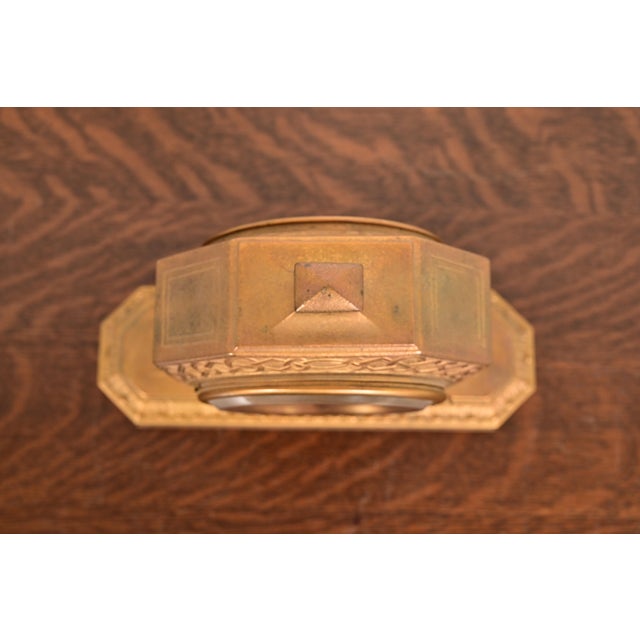 Tiffany Studios New York Arts & Crafts Bronze Doré Desk Clock or Mantel Clock, Circa 1910 For Sale - Image 9 of 14