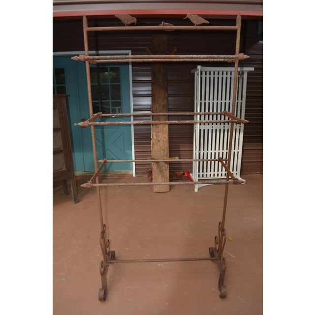 Vintage Cast Iron / Metal Primitive Rustic 3 Tier Graduated Drying / Quilt Rack Stand For Sale - Image 15 of 18