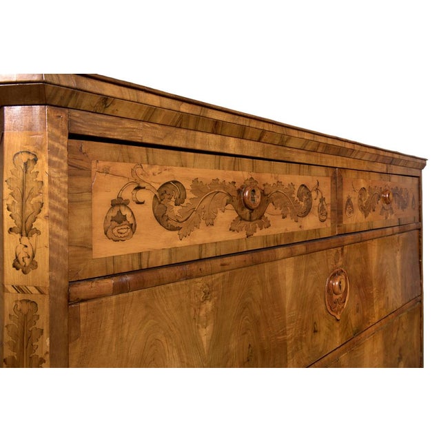 Louis XVI Style Lombard Chest of Drawers in Walnut Burl with Inlaid Floral Motifs, 18th Century For Sale - Image 10 of 15