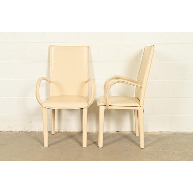 Mario Bellini Style Italian Modern Cream Leather Wrapped High Back Dining Chairs, Set of Eight For Sale - Image 12 of 14