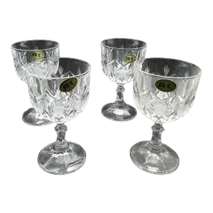 1950s Mid Century Modern Italian Ac Cut Crystal Atomic Wine Stem Glasses- Set of 4