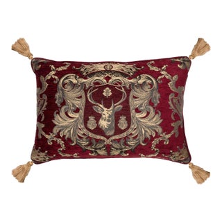 Regal Stag Red Tapestry Cushion With Feather Filler - 50x66cm (20"x26") For Sale