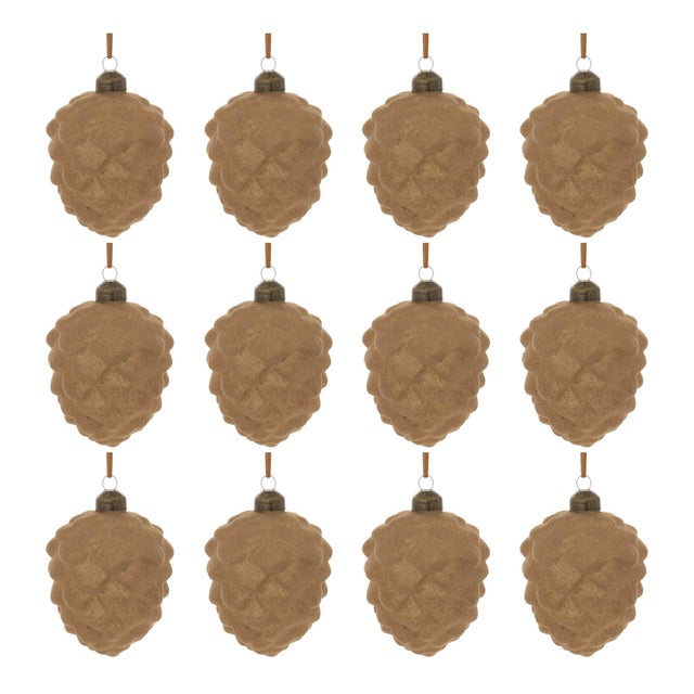 Contemporary Flocked Glass Pinecone Ornament (Set of 12) For Sale - Image 3 of 3