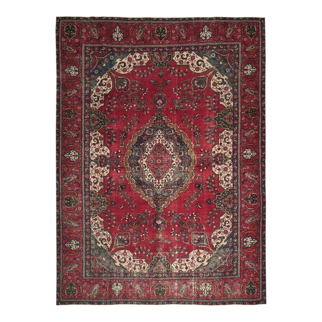 1970s Vintage Persian Handmade Wool 10x13 Red Area Rug For Sale