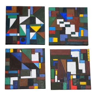 Abstract Mixed Media Acrylic Set of Four Panels Titled Bojagi by Yjr For Sale