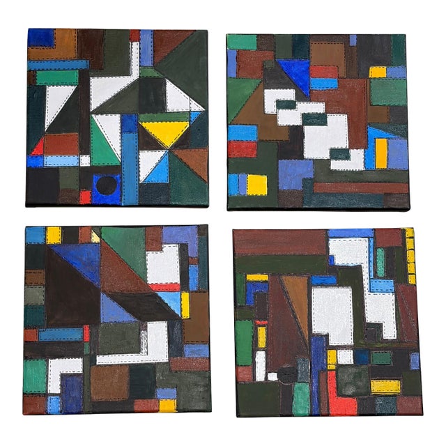 Abstract Mixed Media Acrylic Set of Four Panels Titled Bojagi by Yjr For Sale