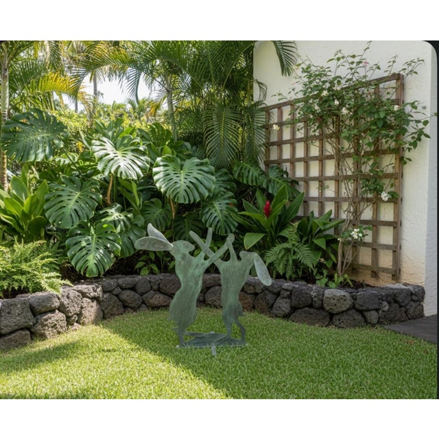 Dancing & Boxing Hares Garden Silhouette – Verdigris Iron For Sale - Image 9 of 10