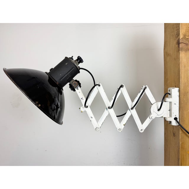 Industrial Black Enamel Scissor Wall Lamp, 1950s For Sale - Image 9 of 18